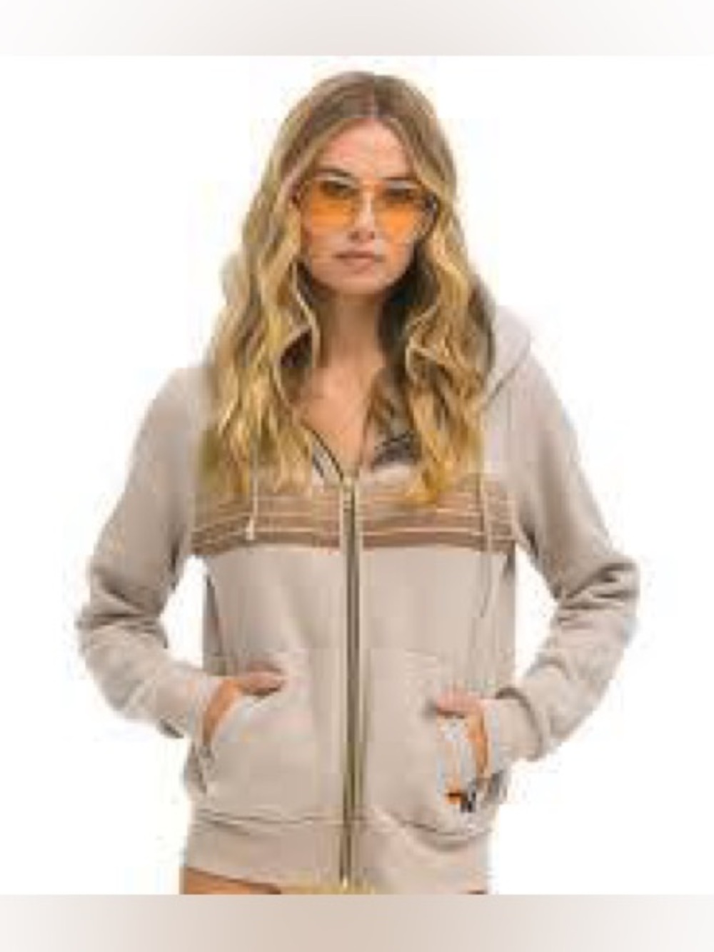 Aviator Nation Neutral sand/tan 5 stripe Zip-Up Hoodie. Size M.